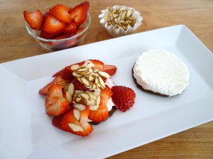 ice cream sandwich, strawberries, almonds