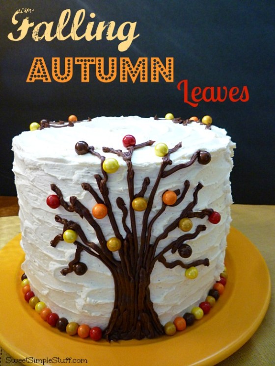 falling autumn leaves cake