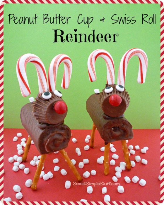 Peanut Butter Cup & Swiss Roll Reindeer - SweetSimpleStuff.com