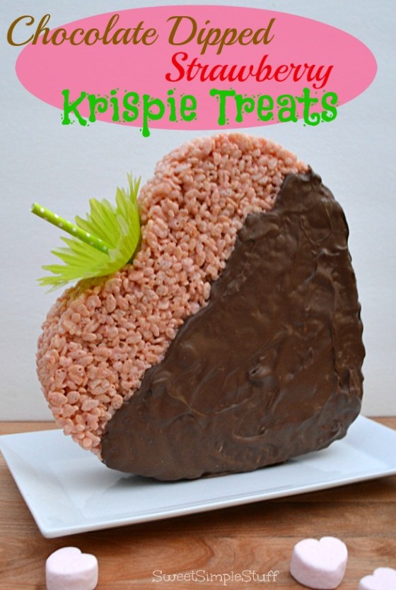Chocolate Dipped Strawberry Krispie Treats by SweetSimpleStuff