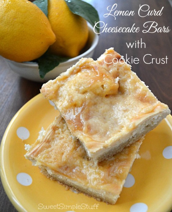 Lemon Curd Cheesecake Bars with Cookie Crust from SweetSimpleStuff